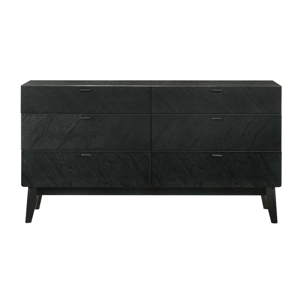 Saly 55 Inch Wide Dresser 6 Drawer Diagonal Wood Grain Black Finish By Casagear Home BM308848