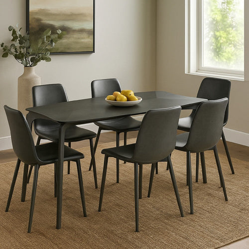 Kalie 63 Inch Dining Table, Tapered Legs, Wood Grain Finish, Charcoal Gray By Casagear Home