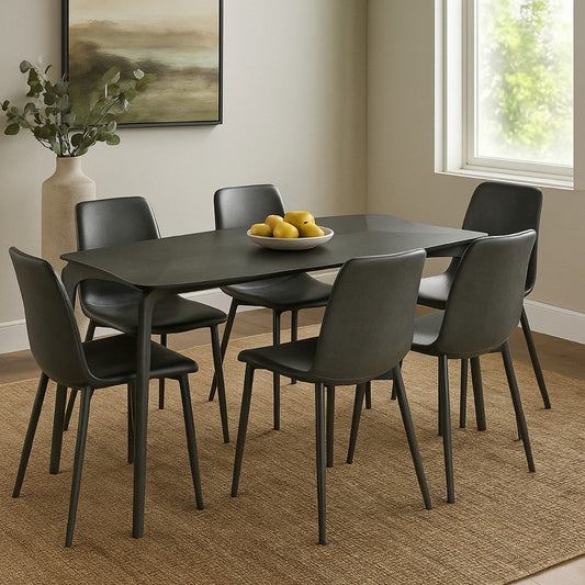 Kalie 63 Inch Dining Table, Tapered Legs, Wood Grain Finish, Charcoal Gray By Casagear Home
