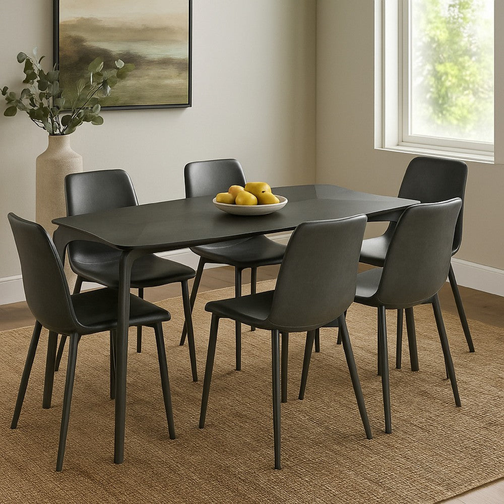 Kalie 63 Inch Dining Table, Tapered Legs, Wood Grain Finish, Charcoal Gray By Casagear Home