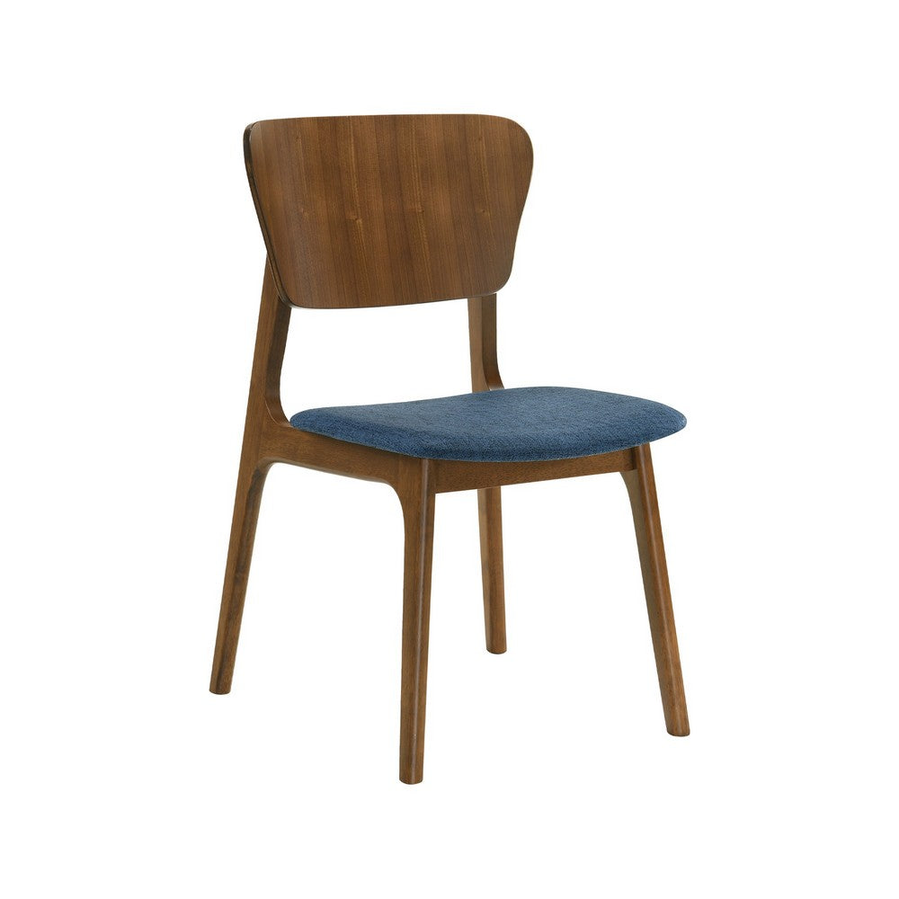 Kalie 24 Inch Dining Chair Set of 2 Padded Seat Blue Fabric Walnut Brown By Casagear Home BM308852