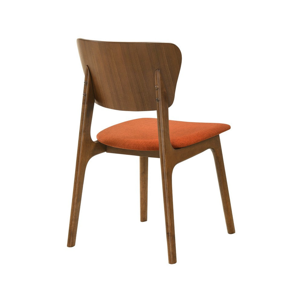 Kalie 24 Inch Dining Chair Set of 2 Orange Fabric Seat Walnut Brown By Casagear Home BM308853