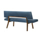 Yumi 63 Inch Dining Bench Seat and Back with Blue Fabric Walnut By Casagear Home BM308861