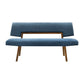 Yumi 63 Inch Dining Bench, Seat and Back with Blue Fabric, Walnut  By Casagear Home