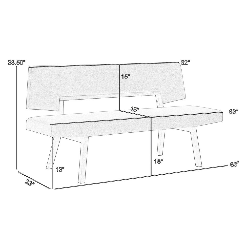 Yumi 63 Inch Dining Bench Seat and Back with Orange Fabric Walnut By Casagear Home BM308862