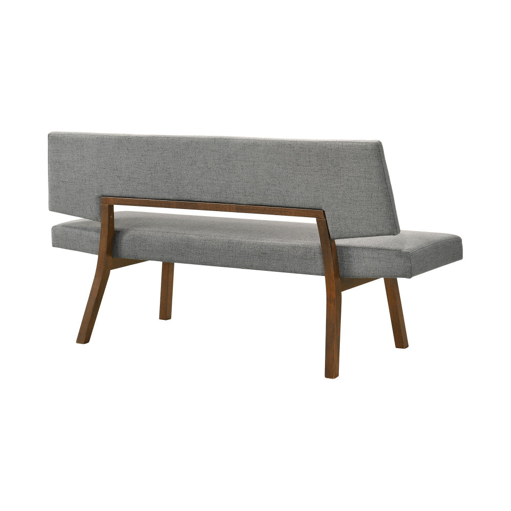 Yumi 63 Inch Dining Bench Seat and Back with Charcoal Fabric Walnut By Casagear Home BM308863