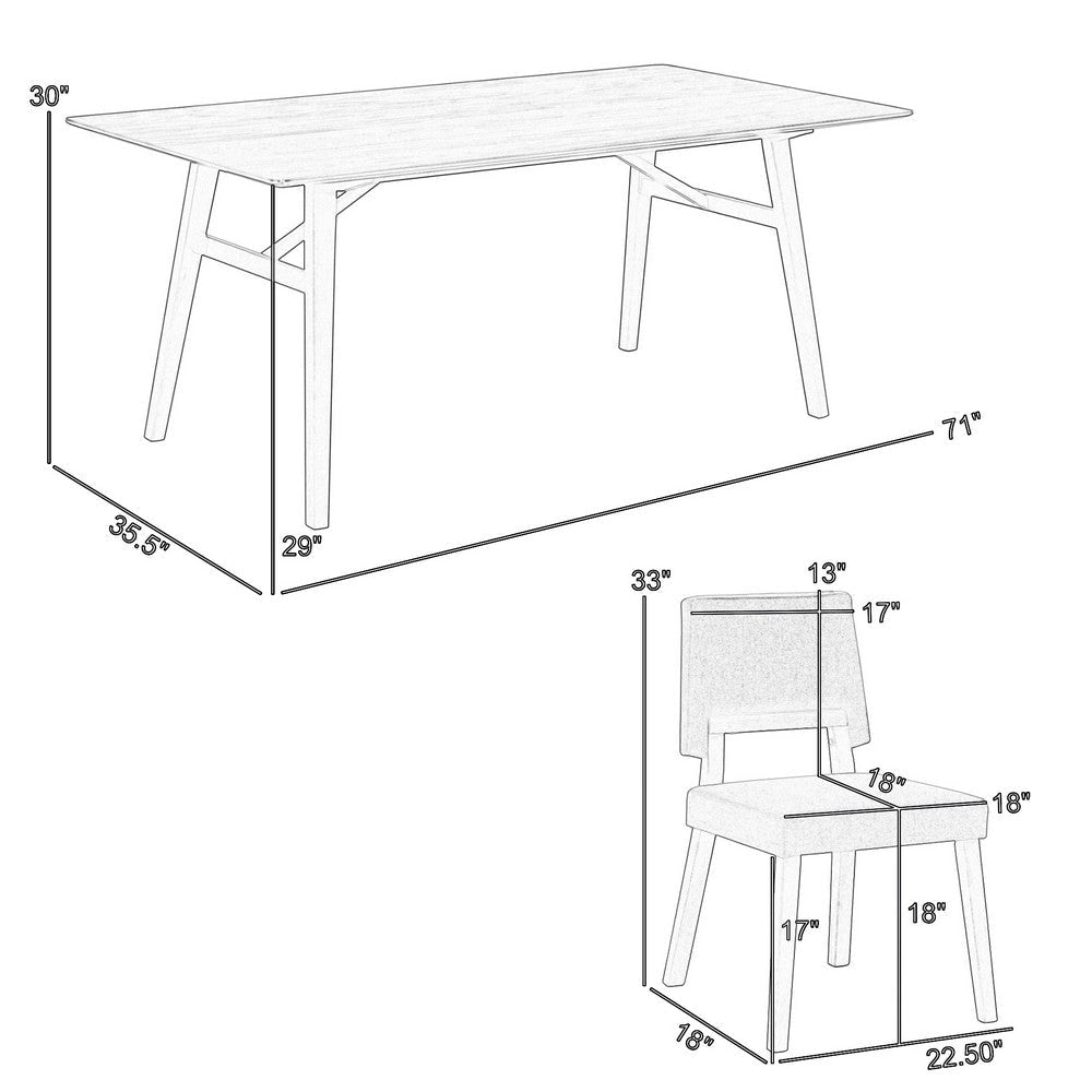 Yumi 5 Piece Dining Table Set with 4 Chairs in Soft Blue Fabric Wood Brown By Casagear Home BM308869