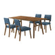 Yumi 5 Piece Dining Table Set with 4 Chairs in Soft Blue Fabric, Wood Brown By Casagear Home