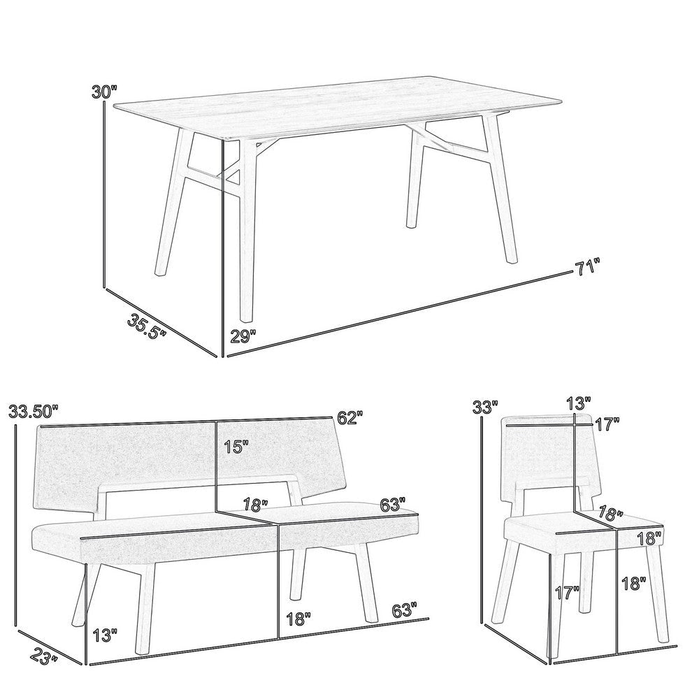 Yumi 5 Piece Dining Table Set Chairs and Benches Gray Fabric Wood Brown By Casagear Home BM308872