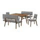 Yumi 5 Piece Dining Table Set, Chairs and Benches, Gray Fabric, Wood Brown By Casagear Home