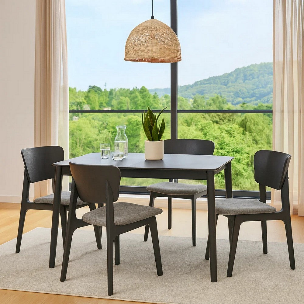 Kalie 5 Piece Dining Table Set with 4 Chairs, Gray Fabric Upholstery By Casagear Home