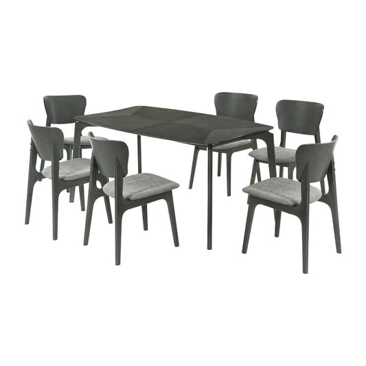 Kalie 7 Piece Dining Table Set with 6 Chairs, Gray Fabric Upholstery By Casagear Home