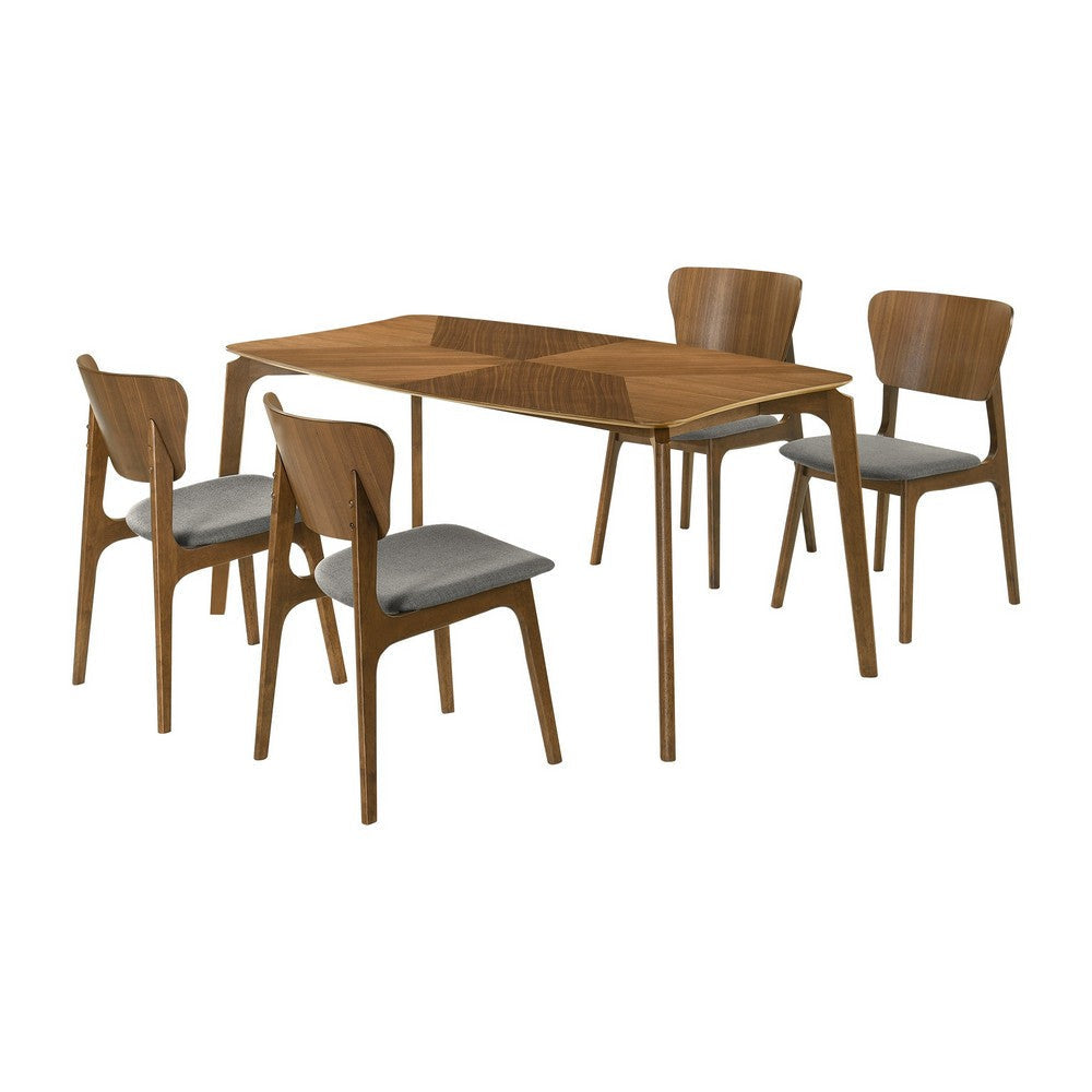 Kalie 5 Piece Dining Table Set with 4 Chairs, Charcoal Fabric, Walnut Brown By Casagear Home