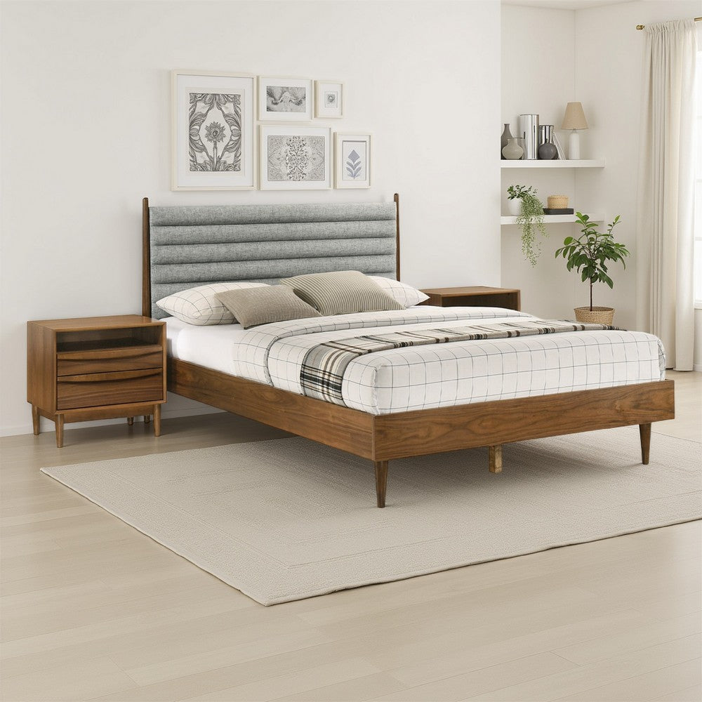 Mian Bedroom 3 pcs Set, Queen Platform Bed and Nightstand, Walnut Brown By Casagear Home