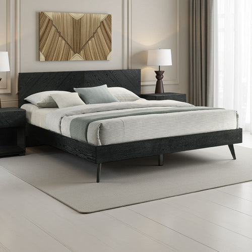 Mian Bedroom 3 pcs Set, King Platform Bed and Nightstand, Sleek Black By Casagear Home