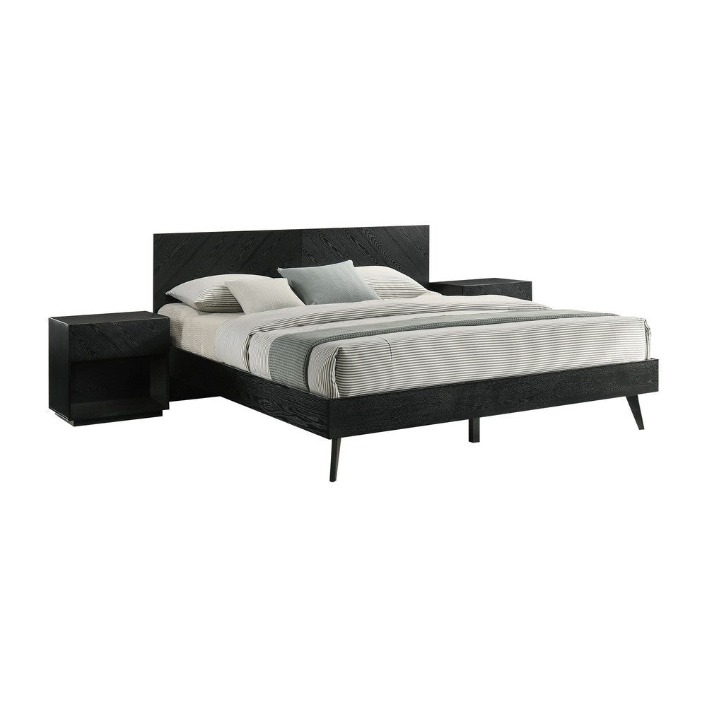 Mian Bedroom 3 pcs Set, King Platform Bed and Nightstand, Sleek Black By Casagear Home