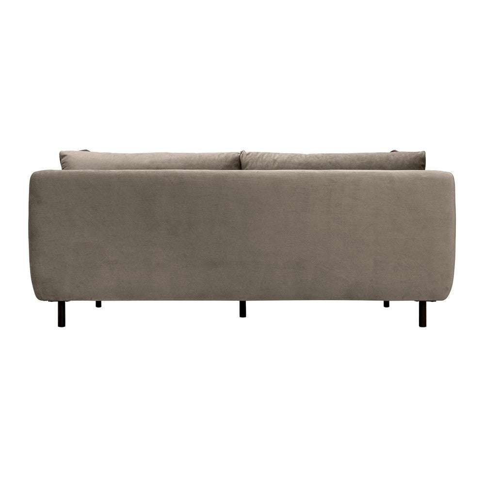 Ayi 79 Inch Sofa 2 Throw Pillows Cushioned Fossil Gray Velvet Upholstery By Casagear Home BM308896