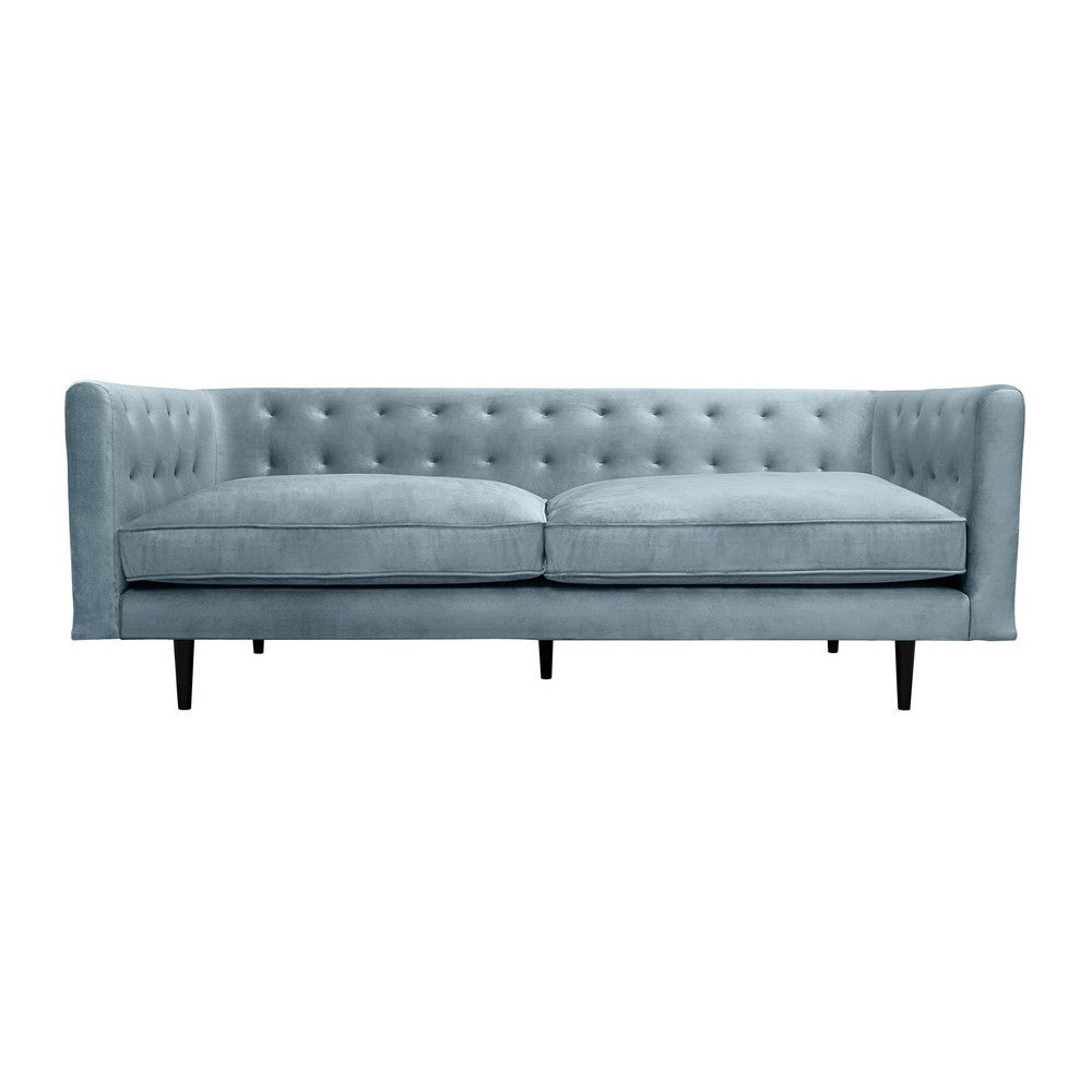 Lup 80 Inch Sofa, Soft Cushions, Button Tufted, Sky Blue Polyester Velvet By Casagear Home