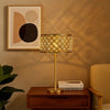 Dany 28 Inch Table Lamp with Crystal Drum Shade, Gold Brass Metal Base By Casagear Home