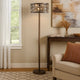 60 Inch Floor Lamp with Crystal Drum Shade, Metal Base, Antique Bronze By Casagear Home
