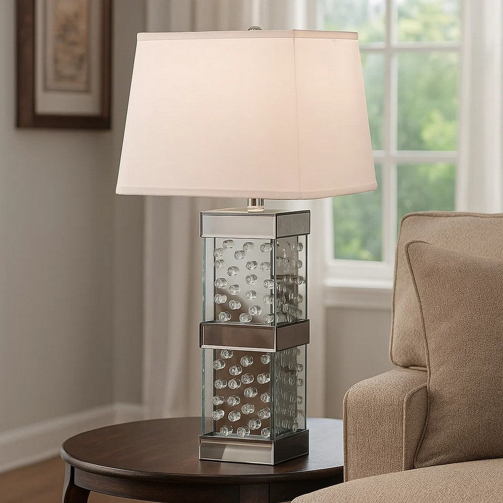 26 Inch Table Lamp, Empire Shade, Crystal Glass Stand, Clear Finish  By Casagear Home