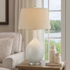 32 Inch Table Lamp, Empire Shade, Ceramic Stand, Crackle White Finish By Casagear Home