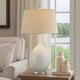 32 Inch Table Lamp, Empire Shade, Ceramic Stand, Crackle White Finish By Casagear Home
