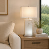 29 Inch Table Lamp, White Marble Stand, Rectangular Shade, Metal Base By Casagear Home