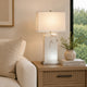 29 Inch Table Lamp, White Marble Stand, Rectangular Shade, Metal Base By Casagear Home