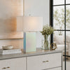 26 Inch Table Lamp, Rectangular Stand, Set of 2, Glass, Multitone White By Casagear Home