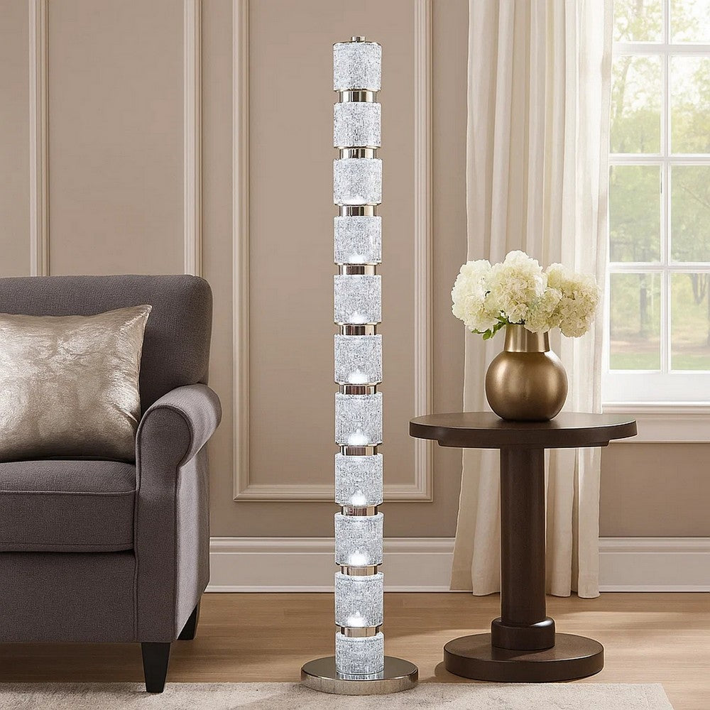 Siri 47 Inch Floor Lamp with LED Glass Shade, Metal Base, Nickel Finish By Casagear Home