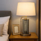29 Inch Table Lamp with LED Night Light Stand, Glass, Antique Brass By Casagear Home