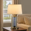 29 Inch Table Lamp with LED Night Light Stand, Glass, Antique Brass By Casagear Home