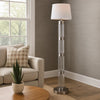 Kria 60 Inch Floor Lamp, Clear Glass Stand, Metal Bands, Satin Nickel By Casagear Home