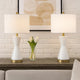Elma 24 Inch Table Lamp Set of 2, Hourglass Stand, Gold Trim, Glass, White By Casagear Home