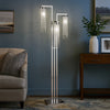 61 Inch Floor Lamp, 3 Crystal Cascade Style Shade, Chrome Finished Metal By Casagear Home
