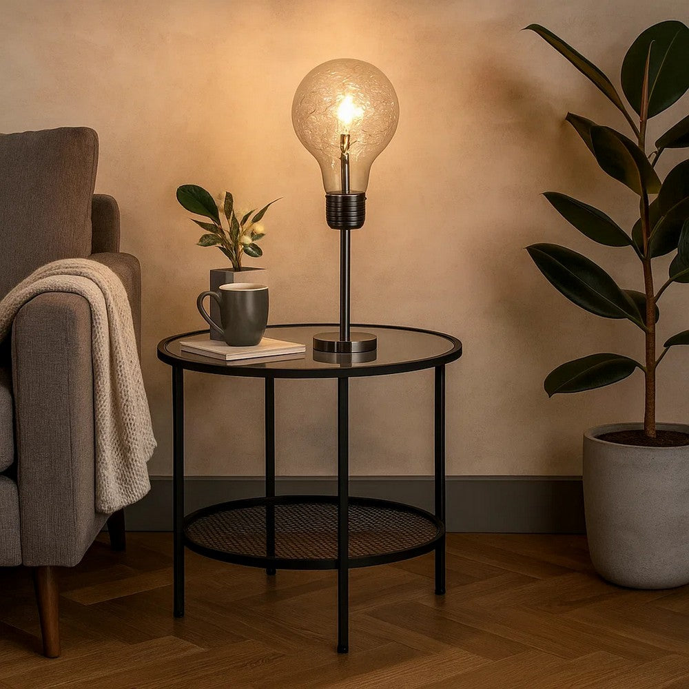 Febe 26 Inch Table Lamp, Large Bulb Shade, Glass, Metal, Black Nickel By Casagear Home