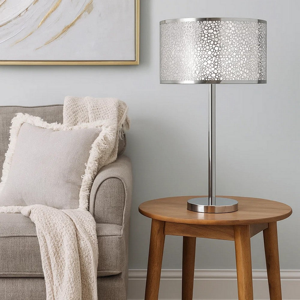 27 Inch Table Lamp with Metal and Fabric Shade, 
Sleek Chrome Finish By Casagear Home