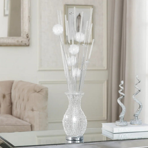 63 Inch Floor Lamp, Flower Vase Design, Wire Base, Metal, Chrome Finish By Casagear Home