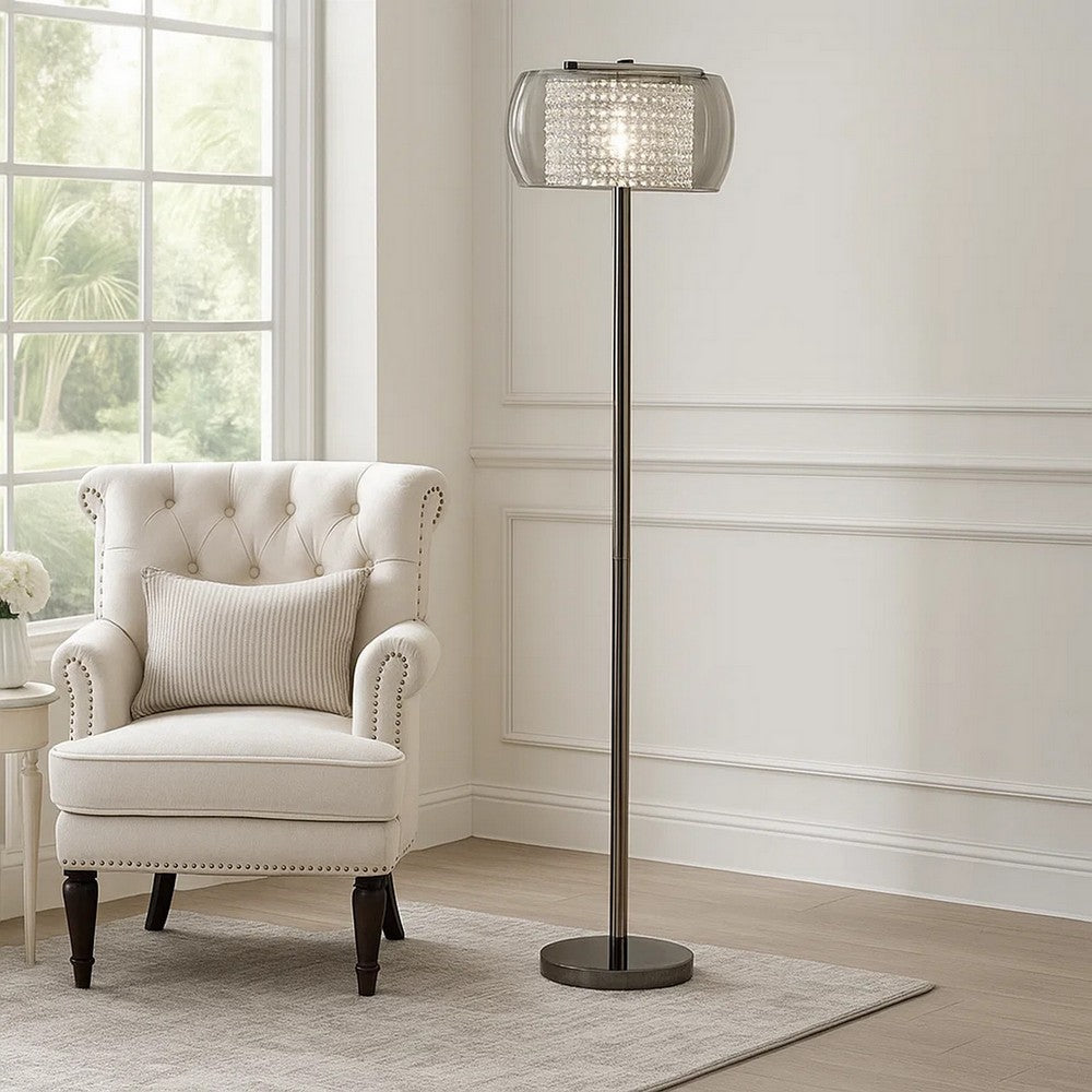 Hana 61 Inch Floor Lamp, Modern Crystal Glass Shade, Metal, Black Nickel By Casagear Home