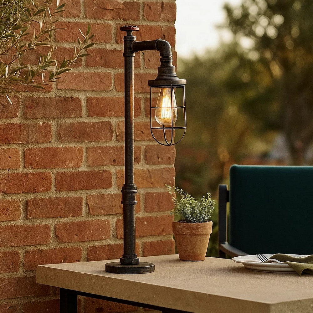 29 Inch Table Lamp, Dome Shade, Industrial Pipe Design, Rustic Bronze By Casagear Home