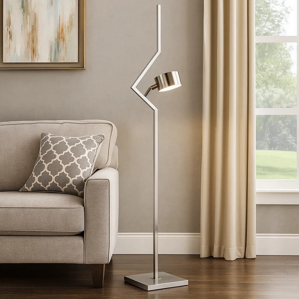 60 Inch Floor Lamp, Metal Drum Shade, Modern Style, Square Base, Nickel By Casagear Home