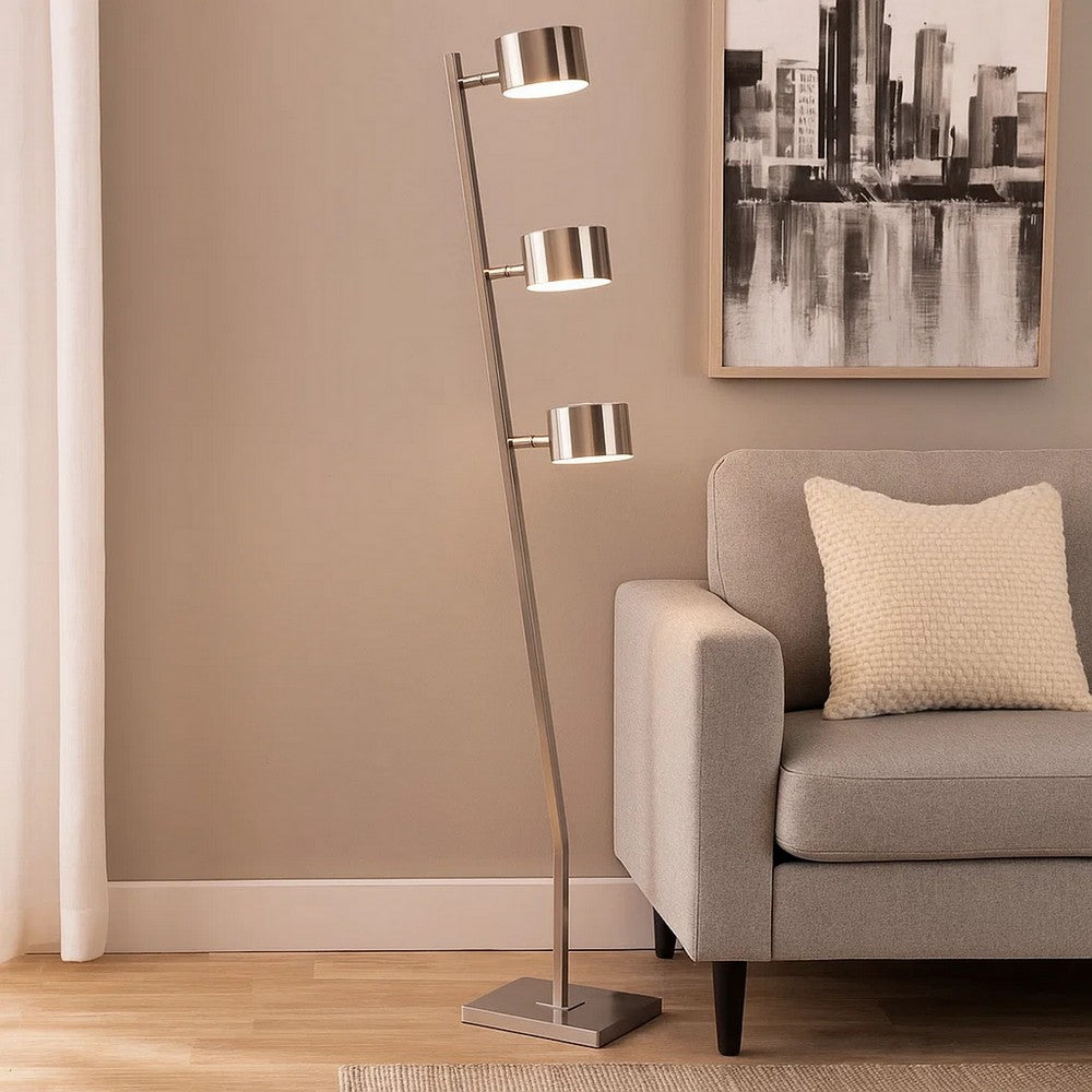 60 Inch Floor Lamp, 3 Drum Metal Shades, Modern Style, Silver Frame By Casagear Home