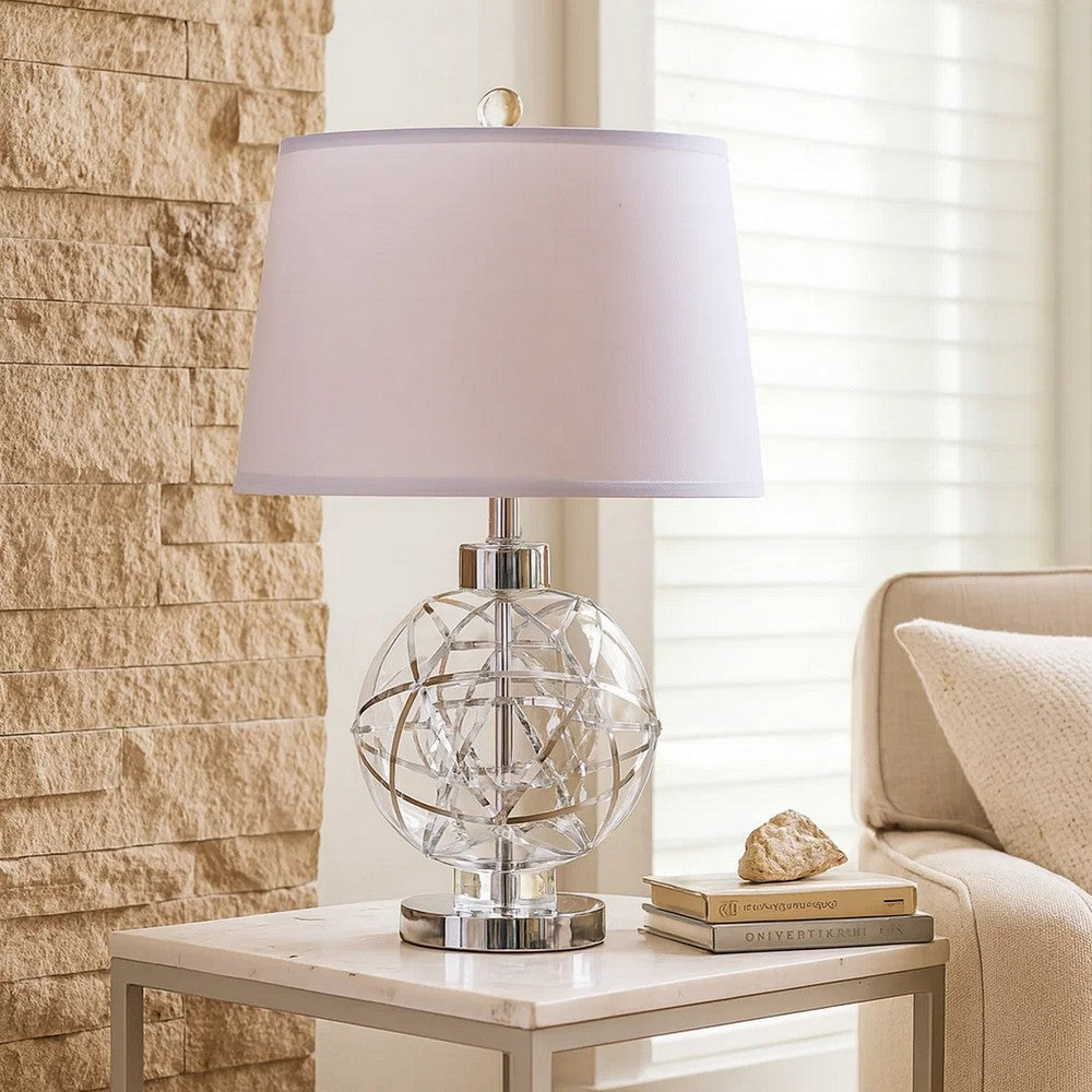 Cue 25 Inch Table Lamp, Empire Fabric Shade, Accent Nickel Round Base By Casagear Home