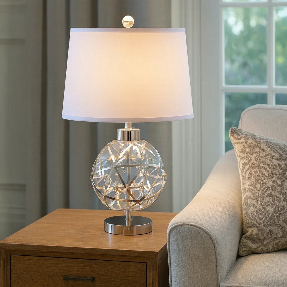 Cue 25 Inch Table Lamp, Empire Fabric Shade, Accent Nickel Round Base By Casagear Home