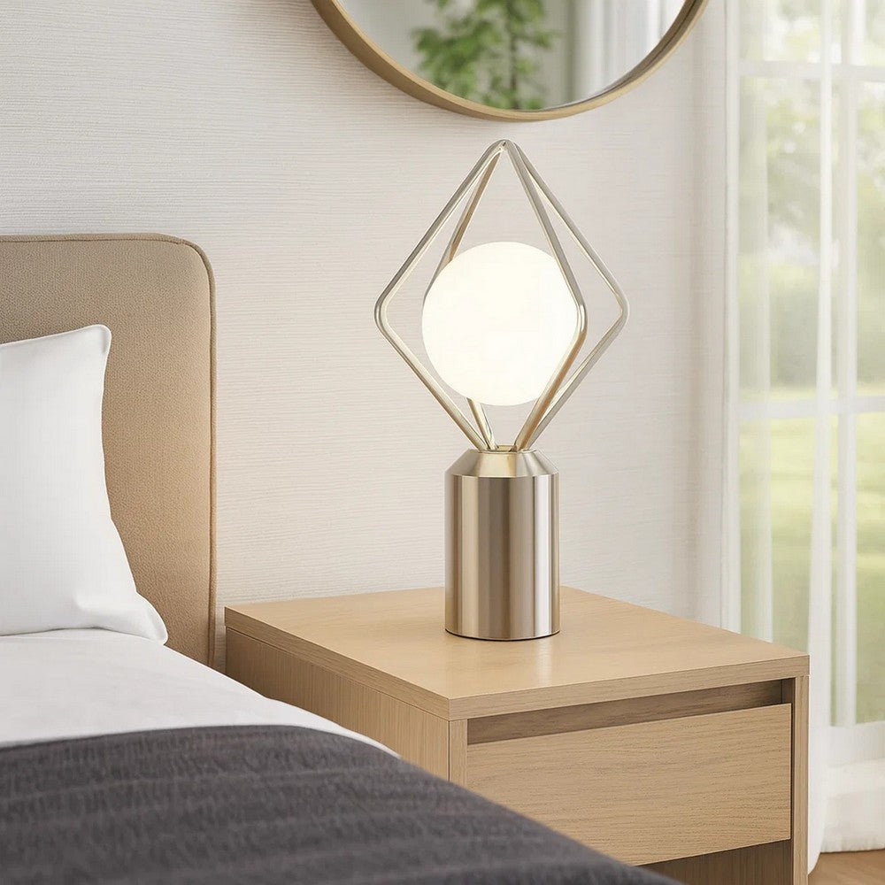 20 Inch Table Lamp, Globe Glass Shade, Accent Cylindrical Base, Nickel By Casagear Home