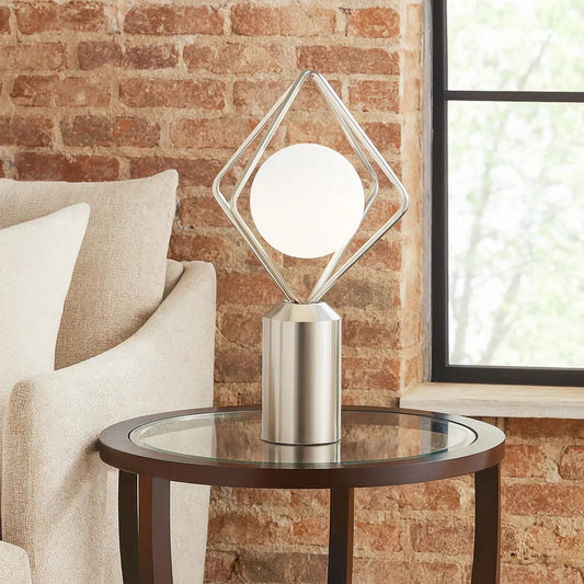 20 Inch Table Lamp, Globe Glass Shade, Accent Cylindrical Base, Nickel By Casagear Home