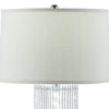 Jin 28 Inch Table Lamp, Gray Drum Fabric Shade, Modern Round Base, Silver By Casagear Home