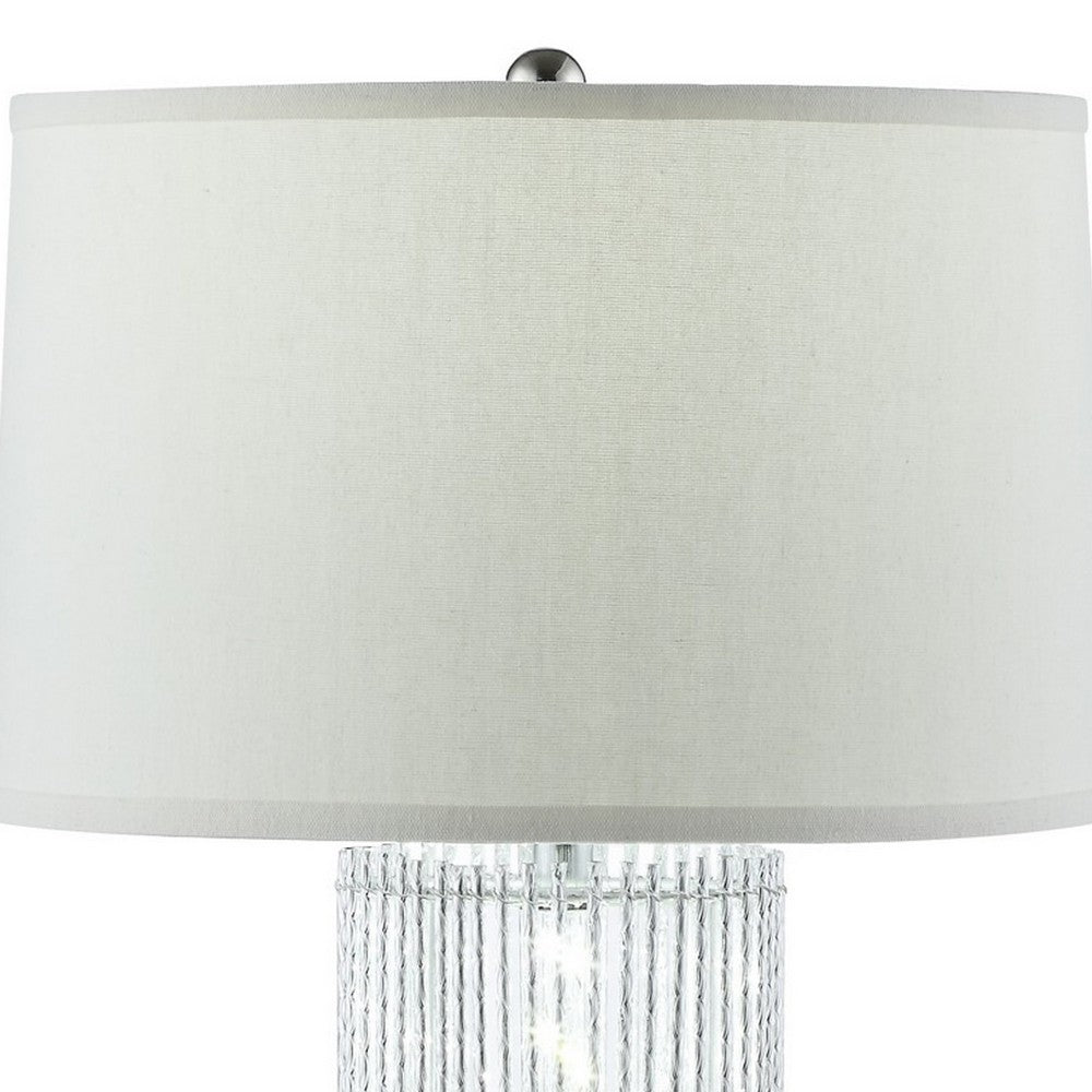 Jin 28 Inch Table Lamp, Gray Drum Fabric Shade, Modern Round Base, Silver By Casagear Home