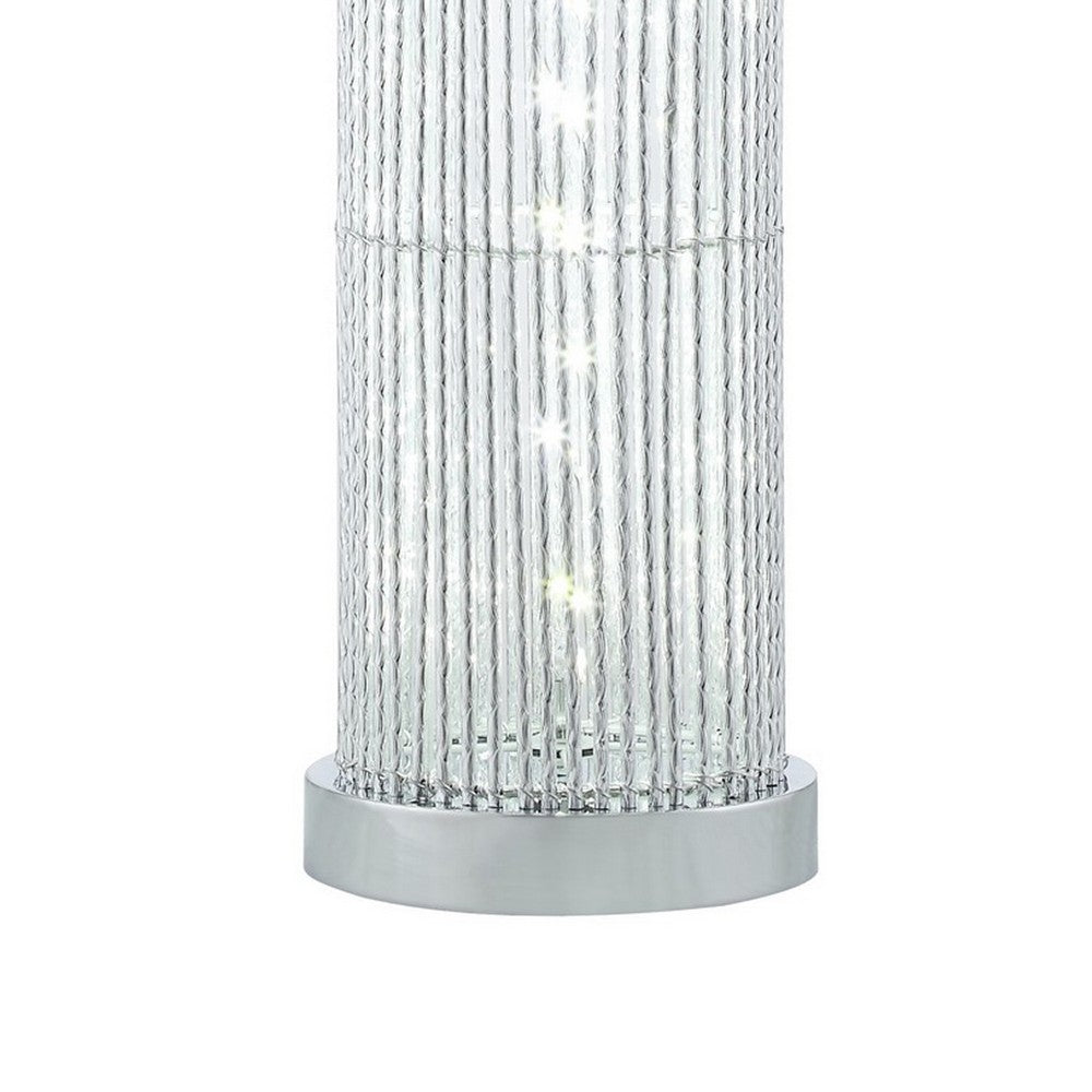 Jin 28 Inch Table Lamp, Gray Drum Fabric Shade, Modern Round Base, Silver By Casagear Home